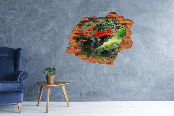 Fototapet un zid spart cu priveliște Pod japonez în grădină