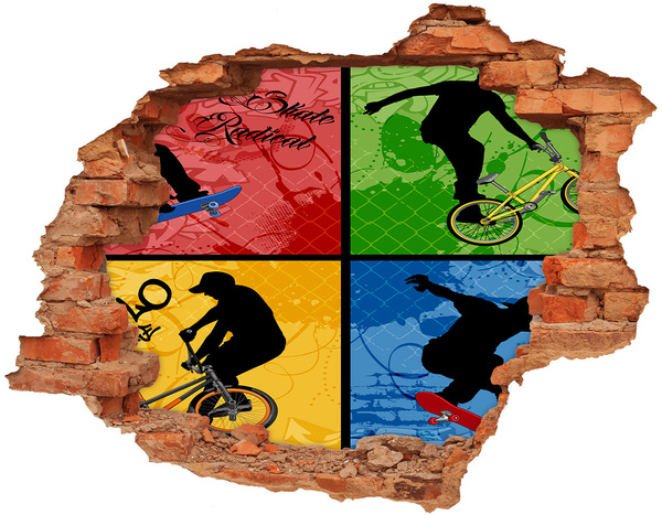 Fototapet 3D gaură în perete Biciclete și skateboard