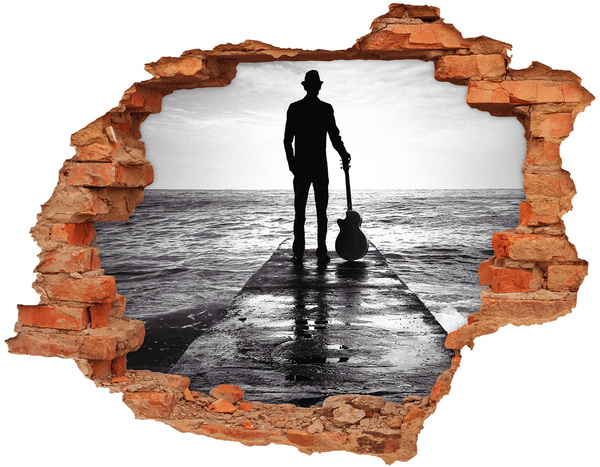 Autocolant 3D gaura cu priveliște Muzician pe dig