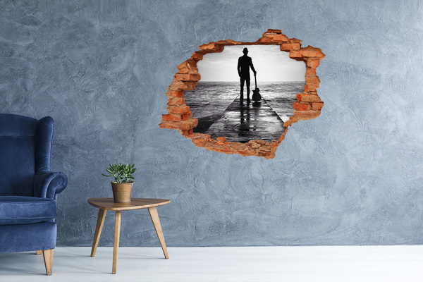 Autocolant 3D gaura cu priveliște Muzician pe dig