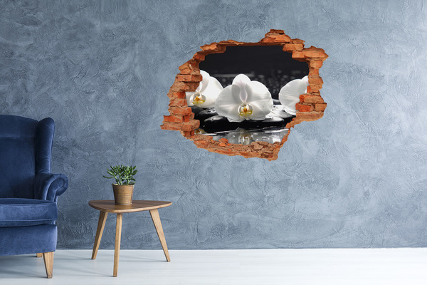 Fototapet 3D gaură în perete Floare de orhidee pe apă