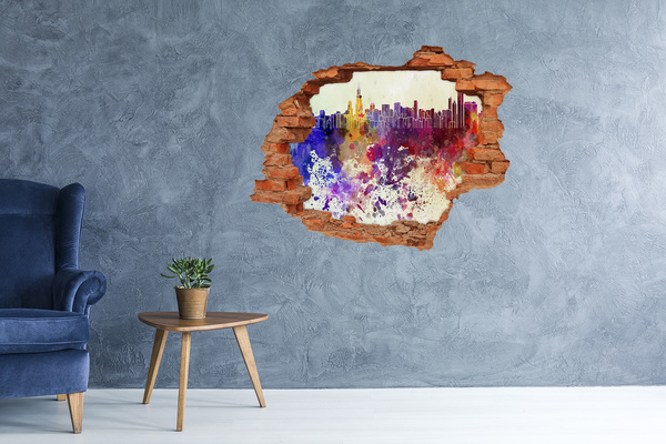 Autocolant 3D gaura cu priveliște Peisaj urban într-o gaură colorată