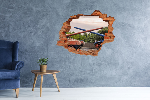Autocolant de perete gaură 3D Bătălie de tancuri în ruine