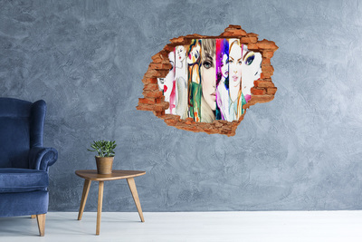 Autocolant de perete gaură 3D Portrete feminine într-o gaură în perete