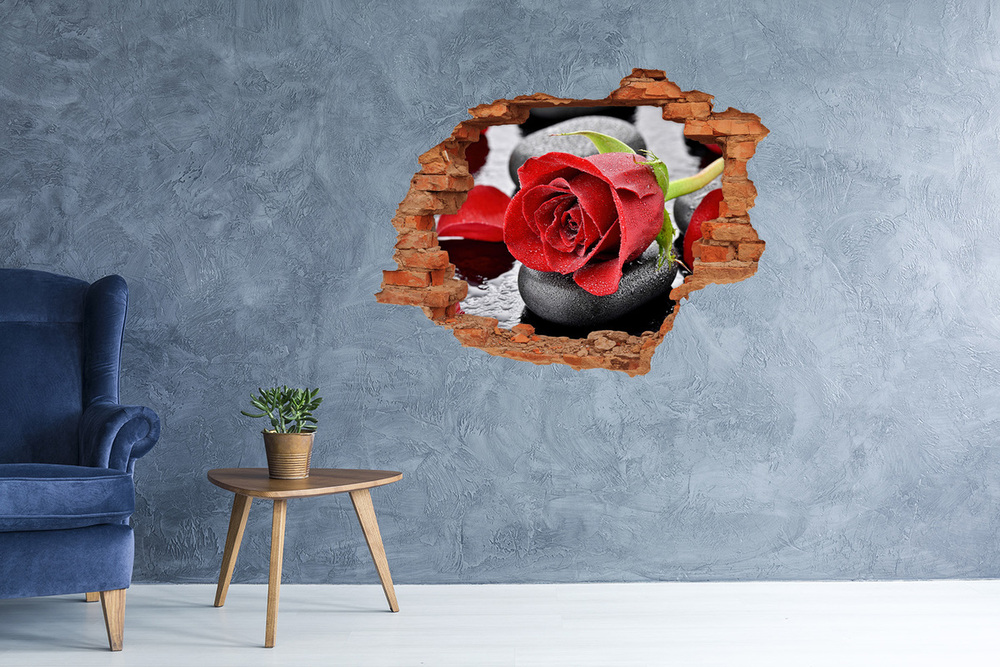 Autocolant un zid spart cu priveliște Trandafir roșu