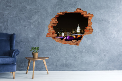 Autocolant autoadeziv gaură Vedere nocturnă a Londrei printr-o gaură în perete