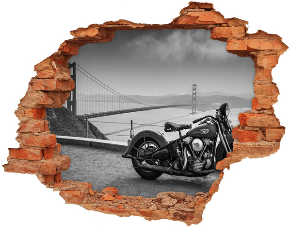 Autocolant 3D gaura cu priveliște Motocicletă la Podul Golden Gate