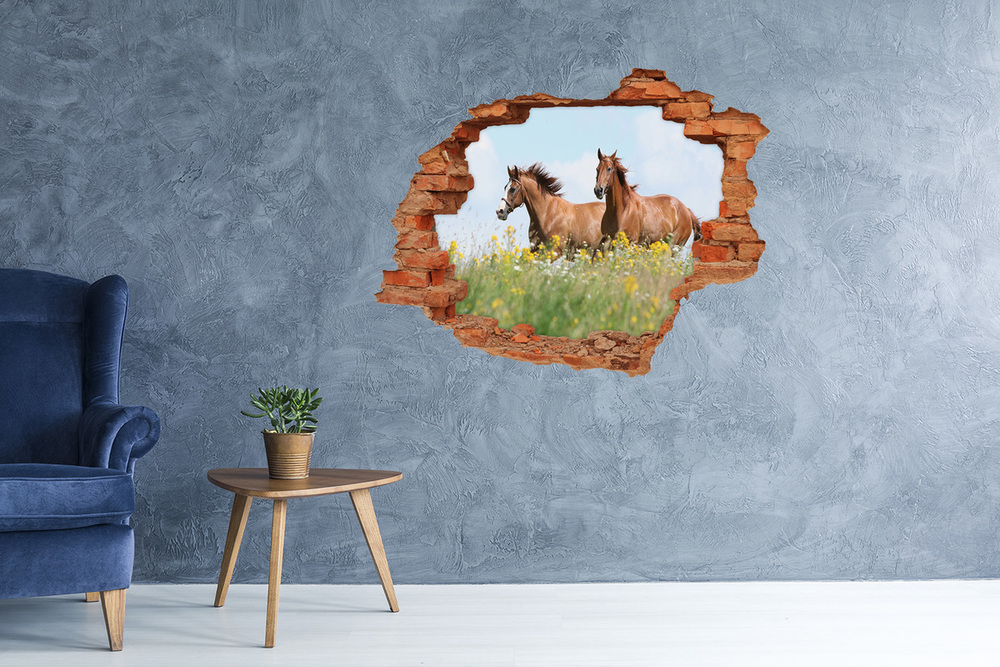 Autocolant 3D gaura cu priveliște Doi cai în galop