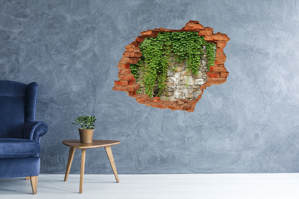 Fototapet 3D gaură în perete iederă verde