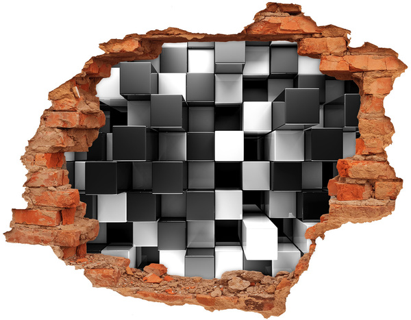 Autocolant de perete gaură 3D Cuburi alb-negre în perete