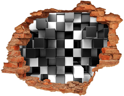 Autocolant de perete gaură 3D Cuburi alb-negre în perete