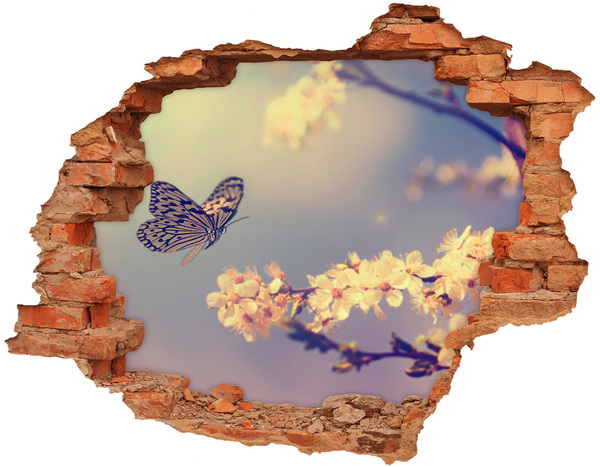 Fototapet 3D gaură în perete Floare de cireș și fluture