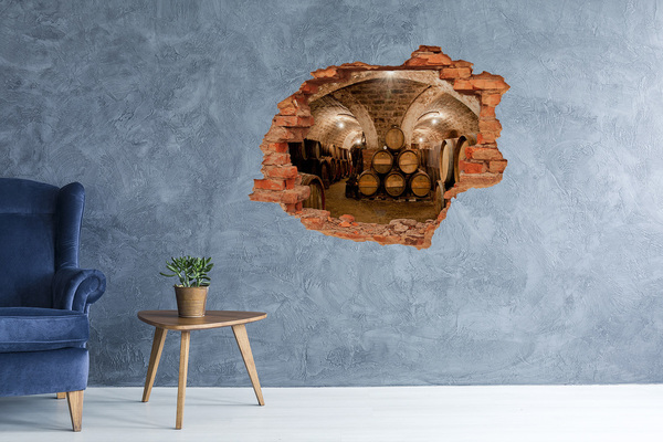 Autocolant de perete gaură 3D Interiorul unei crame cu butoaie