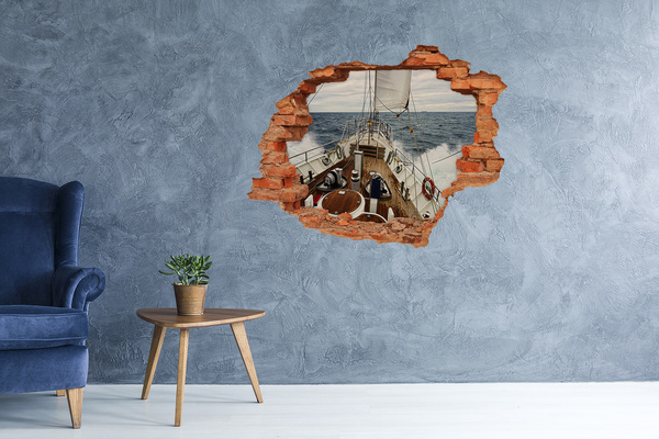 Autocolant gaură 3D Un iaht pe mare