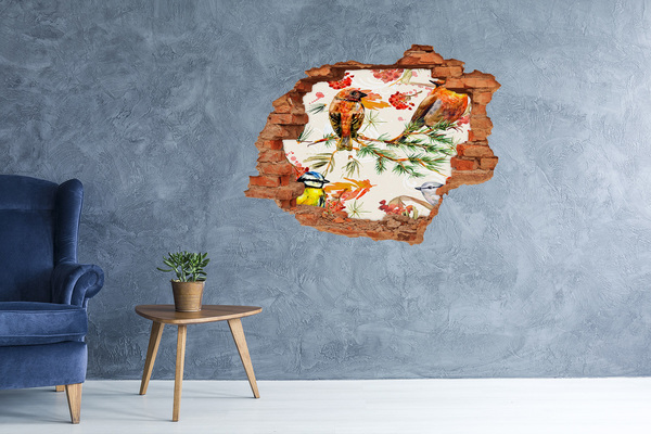 Autocolant un zid spart cu priveliște Păsări într-un peisaj forestier