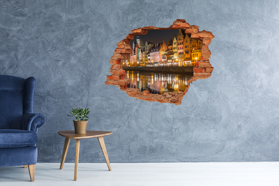 Fototapet un zid spart cu priveliște Un port fermecător noaptea