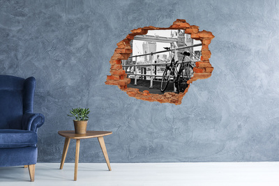 Autocolant 3D gaura cu priveliște O bicicletă pe cheiul orașului