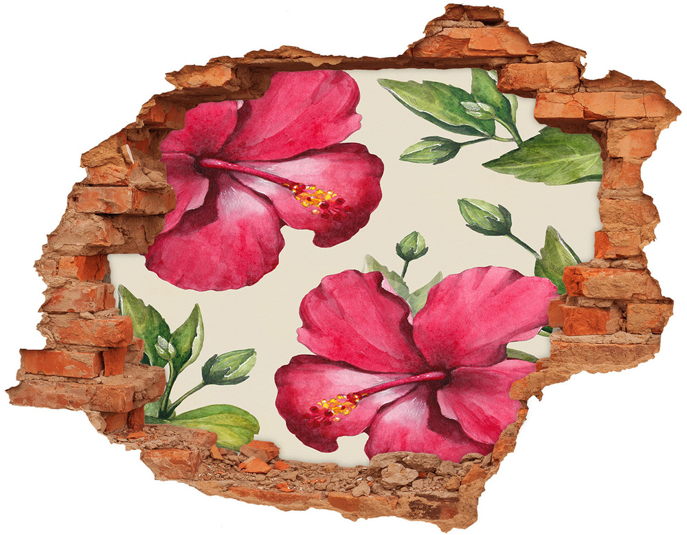 Autocolant de perete gaură 3D hibiscus roz