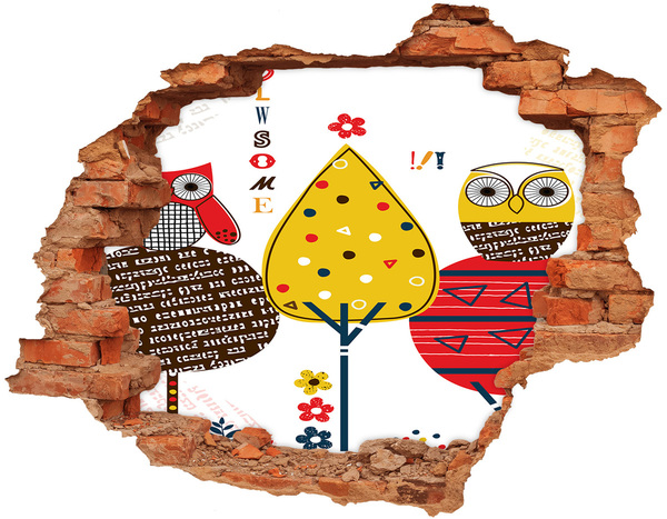 Autocolant de perete gaură 3D Copaci colorați într-o gaură în perete