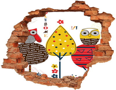 Autocolant de perete gaură 3D Copaci colorați într-o gaură în perete