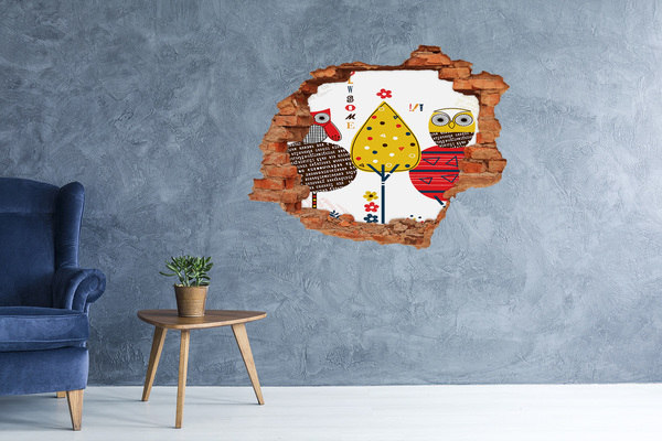 Autocolant de perete gaură 3D Copaci colorați într-o gaură în perete