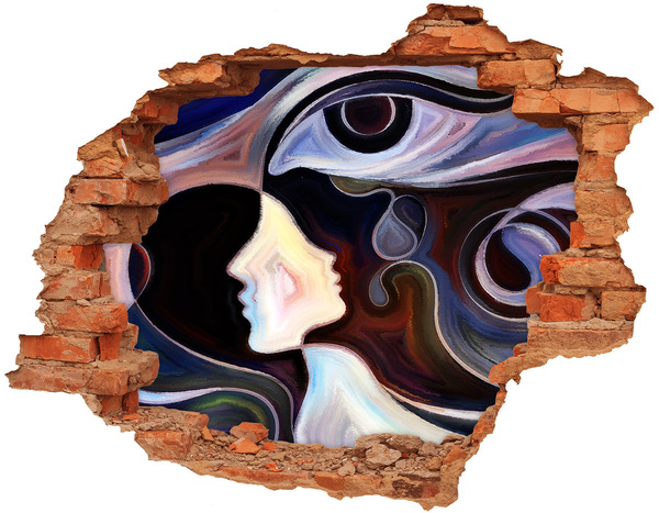 Fototapet un zid spart cu priveliște Fețe în haosul culorilor