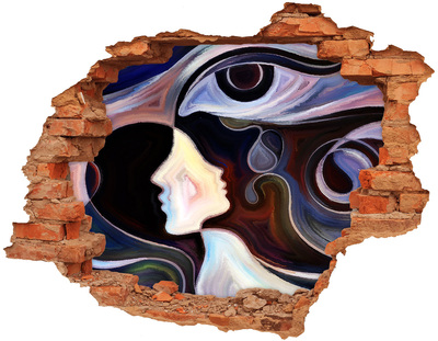 Fototapet un zid spart cu priveliște Fețe în haosul culorilor