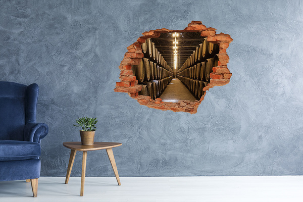 Autocolant gaură 3D Interiorul unei crame cu butoaie