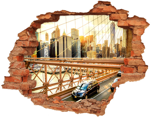 Autocolant gaură 3D Podul Brooklyn la apus