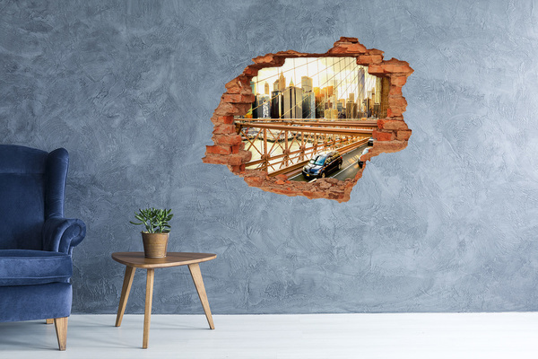 Autocolant gaură 3D Podul Brooklyn la apus