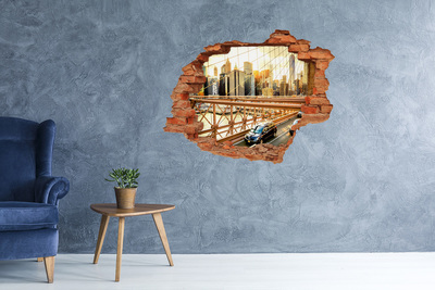 Autocolant gaură 3D Podul Brooklyn la apus