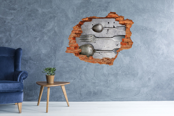 Fototapet un zid spart cu priveliște Un perete spart cu vedere la tacâmuri