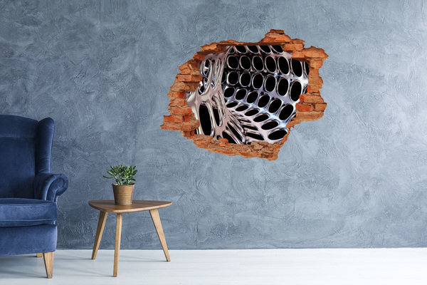 Autocolant 3D gaura cu priveliște Plasă metalică printr-o gaură în perete