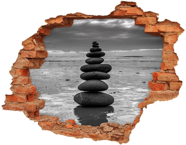 Autocolant de perete gaură 3D Turnuri de piatră pe plajă