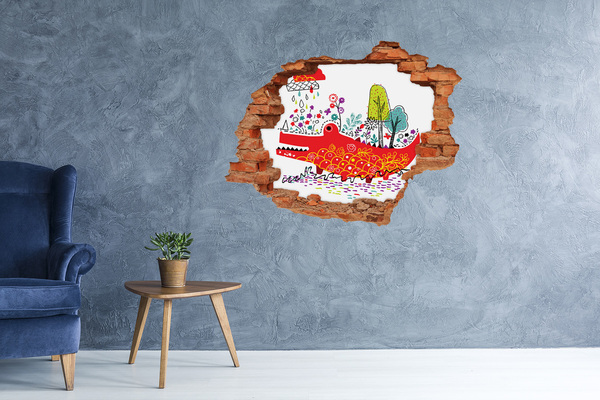 Autocolant gaură 3D Crocodil într-un peisaj colorat