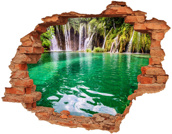 Autocolant gaură 3D Paradis tropical cu o cascadă