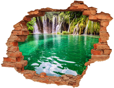 Autocolant gaură 3D Paradis tropical cu o cascadă