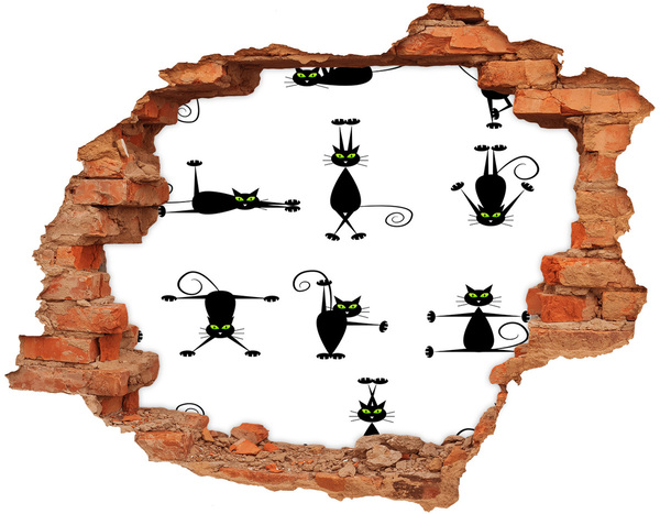Autocolant gaură 3D Pisici negre pe fundal alb