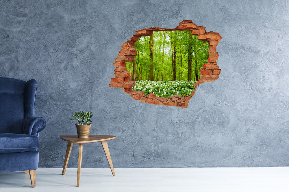 Fototapet 3D gaură în perete Flori în pădure