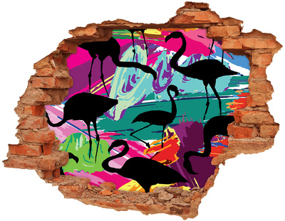 Fototapet un zid spart cu priveliște Flamingo pe o plajă tropicală