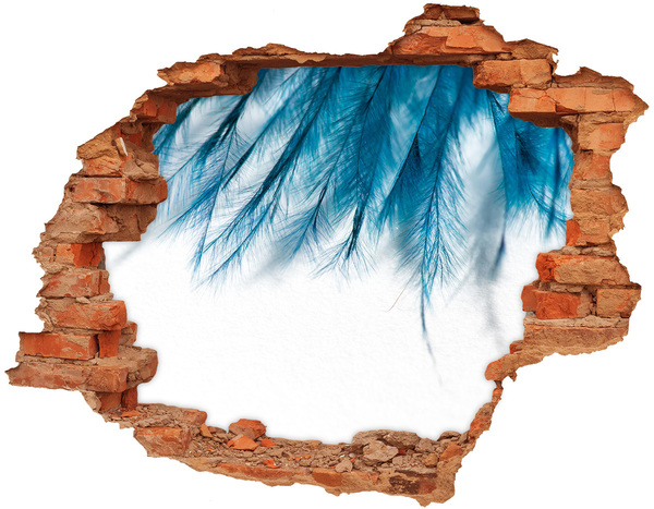 Fototapet un zid spart cu priveliște pene albastre