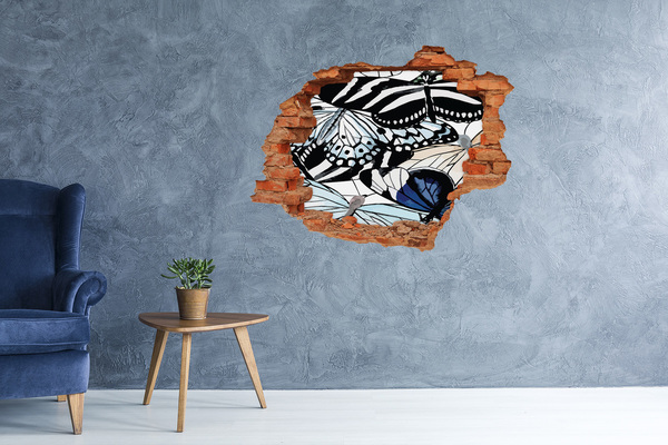 Autocolant 3D gaura cu priveliște Fluturi într-o compoziție colorată