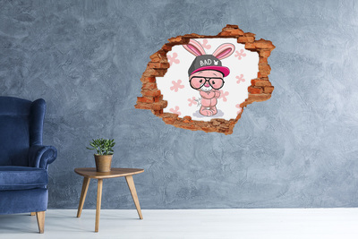 Autocolant de perete gaură 3D Iepurașul cu pălărie