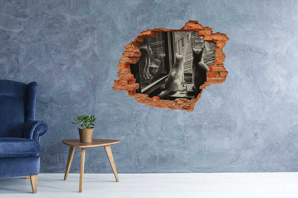 Fototapet 3D gaură în perete Pisici la fereastră