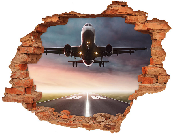 Autocolant un zid spart cu priveliște avionul decolează