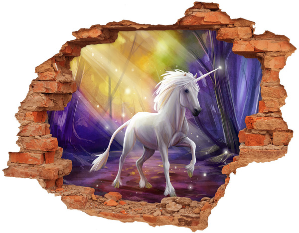 Autocolant de perete gaură 3D Unicorn în pădurea fermecată