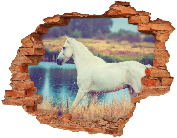 Autocolant de perete gaură 3D White Lake Horse