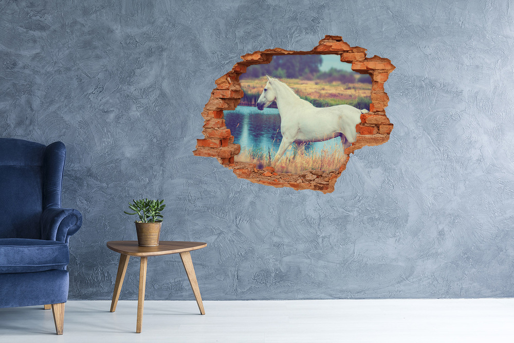 Autocolant de perete gaură 3D White Lake Horse