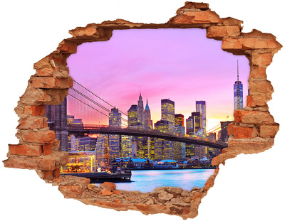 Autocolant gaură 3D Orizontul New York-ului la apus