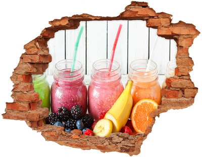 Autocolant un zid spart cu priveliște Smoothie-uri cu fructe la o gaură în perete
